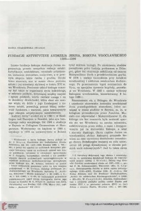 13: Fundacje artystyczne Andrzeja Jerina, biskupa wrocławskiego 1586-1596