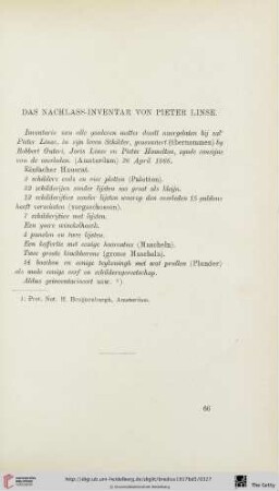 Das Nachlass-Inventar von Pieter Linse