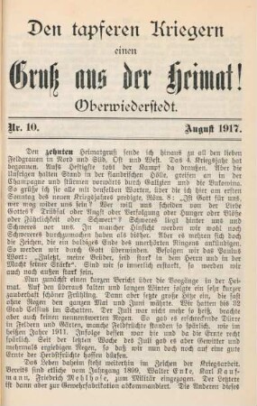 10.1917: tapferen Kriegern einen Gruß aus der Heimat