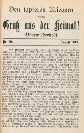 10.1917: tapferen Kriegern einen Gruß aus der Heimat