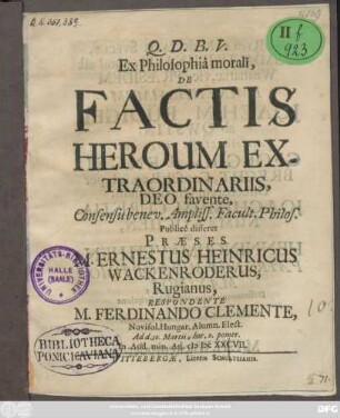 Ex Philosophia morali, De Factis Heroum Extraordinariis