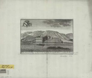 Ansicht des Chateau de Freyr, Dinant , Belgien, Kupferstich, um 1720 : Vue du Chateau de Freyr au bord de la meuse dans le Comté de Namur a une Lieue de Dinant / Rem. le Loup fec. - [S.l.] , [um 1720]. - 1 Kunstbl. : Kupferst. ; 22 x 14 cm