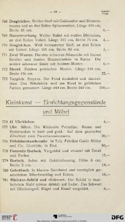 Kleinkunst- Einrichtungsgegenstände und Möbel (Nr. 774-864)