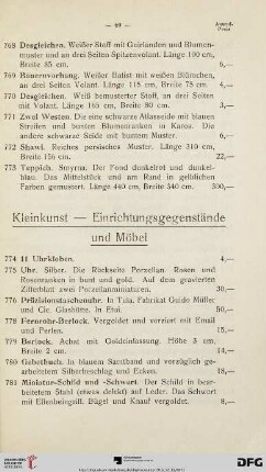 Kleinkunst- Einrichtungsgegenstände und Möbel (Nr. 774-864)