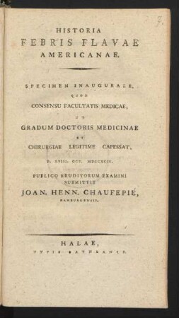 Historia Febris Flavae Americanae : Specimen Inaugurale