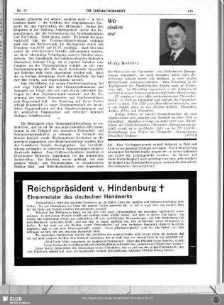 Reichspräsident v. Hindenburg †