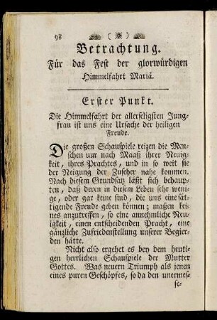 Betrachtung. Für das Fest der glorwürdigen Himmelfahrt Maria.