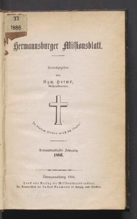 33.1886: Hermannsburger Missionsblatt