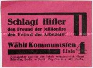 Klebezettel mit Wahlpropaganda der KPD