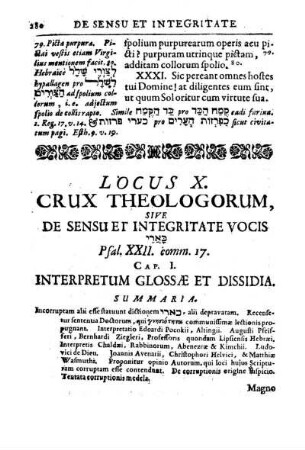 LOCUS X. CRUX THEOLOGORUM, DE SENSU ET INTEGRITATE VOCIS [...] Psal. XXII. comm. 17.