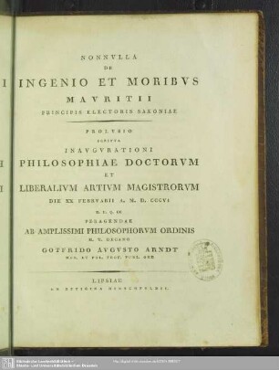 Nonnvlla De Ingenio Et Moribvs Mavritii Principis Electoris Saxoniae