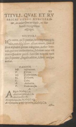 Tituli, Quae Et Rubricae Vulgo Nuncupantur, in universum Ius Civile, ex Haloandri recognitione adscripti.