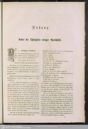 Ueber die Thätigkeit einiger Ausschüsse