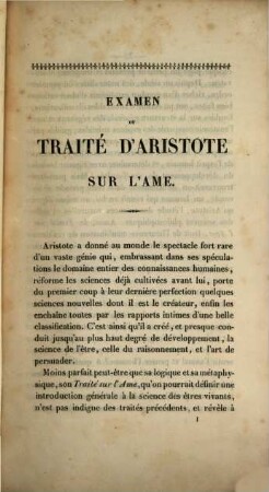 Examen du Traité d'Aristote sur l'Ame : Thèse de Philosophie