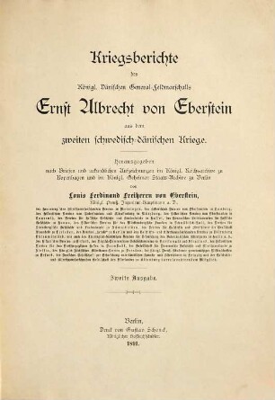 Kriegsberichte des Königl. Dänischen General-Feldmarschalls Ernst Albrecht von Eberstein aus dem zweiten schwedisch-dänischen Kriege