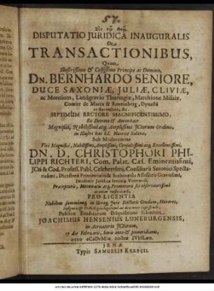 Disputatio Iuridica Inauguralis De Transactionibus