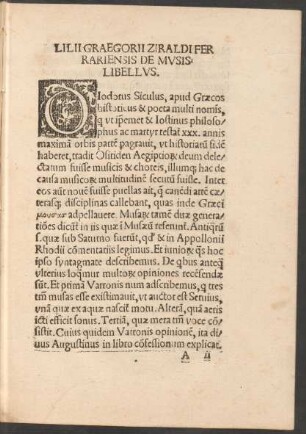 Lilii Graegorii Ziraldi Ferrariensis De Musis Libellus.