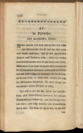 XV. An Philalethes, vom menschlichen Körper.