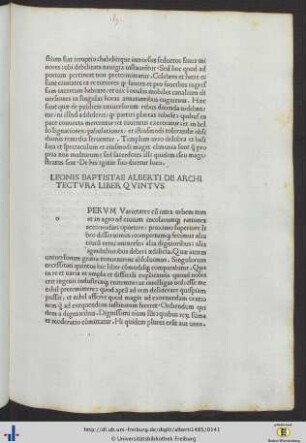 Leonis Baptiste Alberti De Architectura Liber Quintus.
