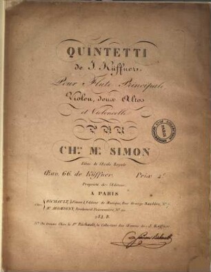 Quintetti : pour flûte principale, violon, deux altos et violoncelle ; oeuv. 66