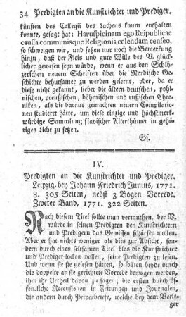 Predigten an die Kunstrichter und Prediger. Bd.1.2.