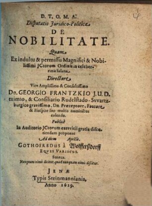 Disputatio Iuridico-Politica De Nobilitate
