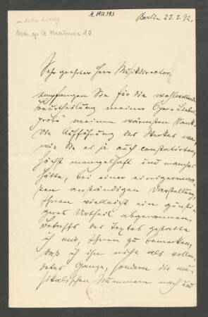 Brief an Oskar Eichberg : 23.03.1892