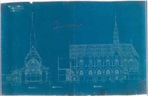 St. Franziskus (und Erweiterung Franziskanerkloster), Dortmund: Quer- und Längsschnitt 1:100