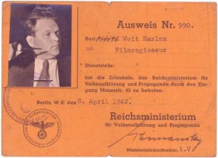 Ausweis vom Reichsministerium für Volksaufklärung und Propaganda