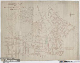 Bebauungs-Plan des südwestlich der Stadt Leipzig gelegenen Areals.