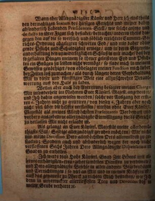 Copia Allerunterthänigsten Schreibens Des Herrn Cammer-Præsidenten Graffen von Solms An Ihre Käyserliche Majestät : Sub dato den 21. Julii 1702.