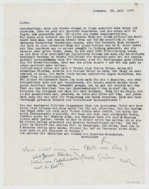 Brief von Raoul Hausmann an Elfriede Hausmann. Limoges