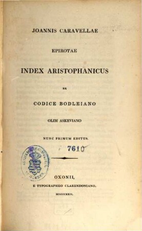 Joannis Caravellae Epirotae index Aristophanicus