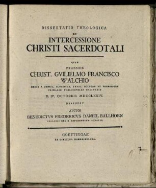Dissertatio Theologica De Intercessione Christi Sacerdotali