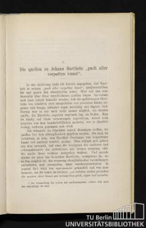 V. Die quellen zu Johann Hartliebs "puch aller verpotten kunst".