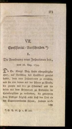 VII. Consistorial-Ausschreiben.