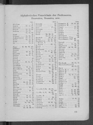 Alphabetisches Verzeichnis der Professoren, Dozenten, Beamten usw.
