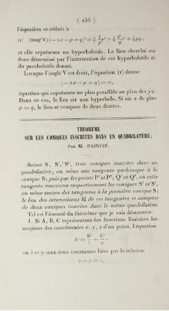 Théorème sur les coniques inscrites dans un quadrilatère.