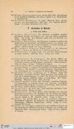 F. Arbeiten in Metall (Nr. 507-605)