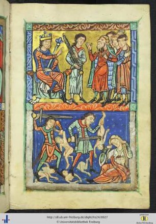 (12r) Herodes befiehlt den Kindermord; Bethlehemitischer Kindermord.