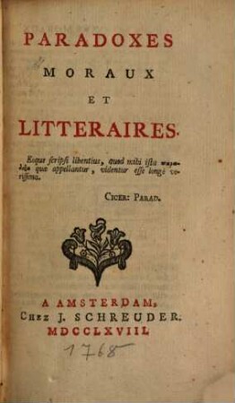 Paradoxes moraux et littéraires