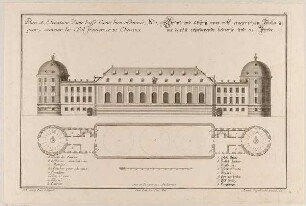 Fassade und Grundriss eines Pferdestalls.