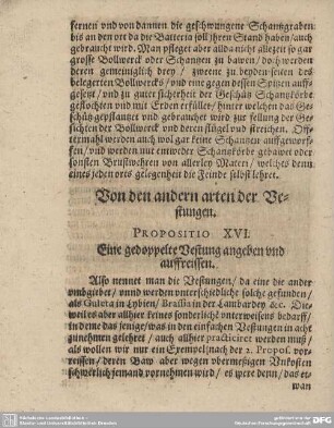 Von den andern arten der Vestungen. Propositio XVI.