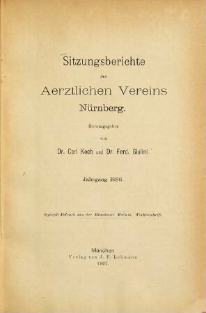 Sitzungsberichte des Ärztlichen Vereins Nürnberg. 1896