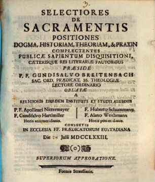 Selectiores de sacramentis positiones