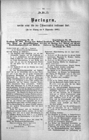 Vorlagen welche nicht für die Oeffentlichkeit bestimmt sind., 09. September 1903