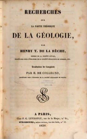 Recherches sur la partie théorique de la géologie