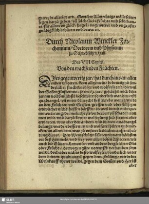 Das VII. Capitel. Von den wachsenden Früchten