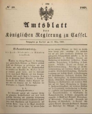 № 10. Ausgegeben zu Cassel am 21. März 1868.