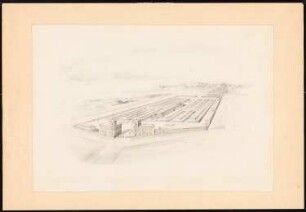 Viehmarkt und Schlachthof, Berlin Bebauungsplan Ackerstraße/ Brunnenstraße von 1862: Perspektivische Ansicht (Vogelschau)